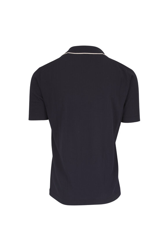 Orlebar Brown Keeling Navy & White Tipped Cotton & Silk Polo - view 3