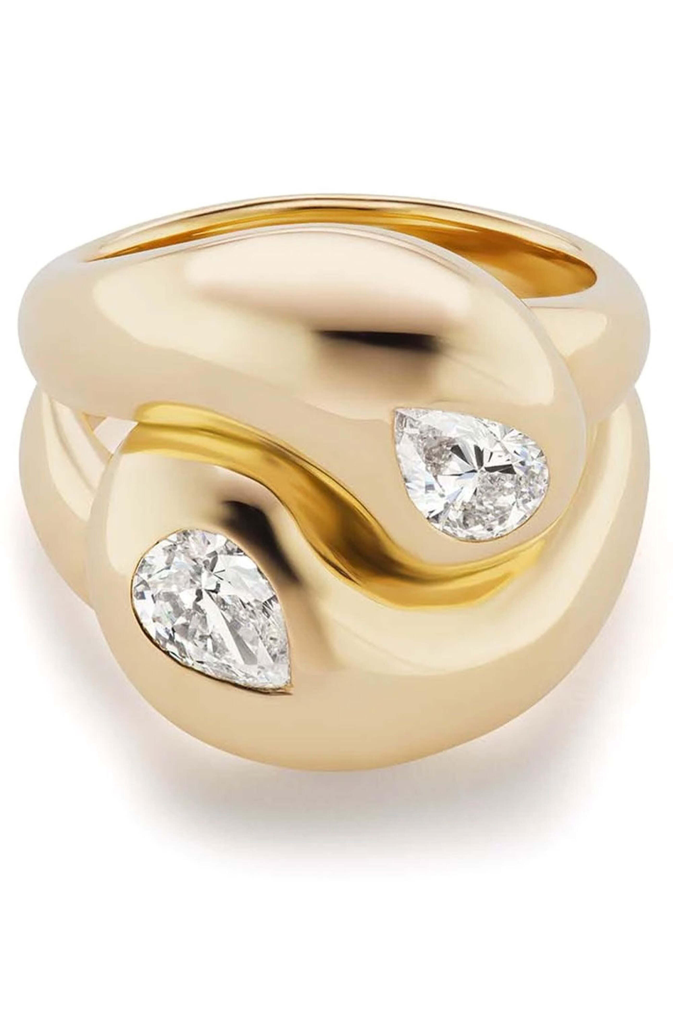 Brent Neale - Yellow Gold Knot Ring with Diamond Pears
