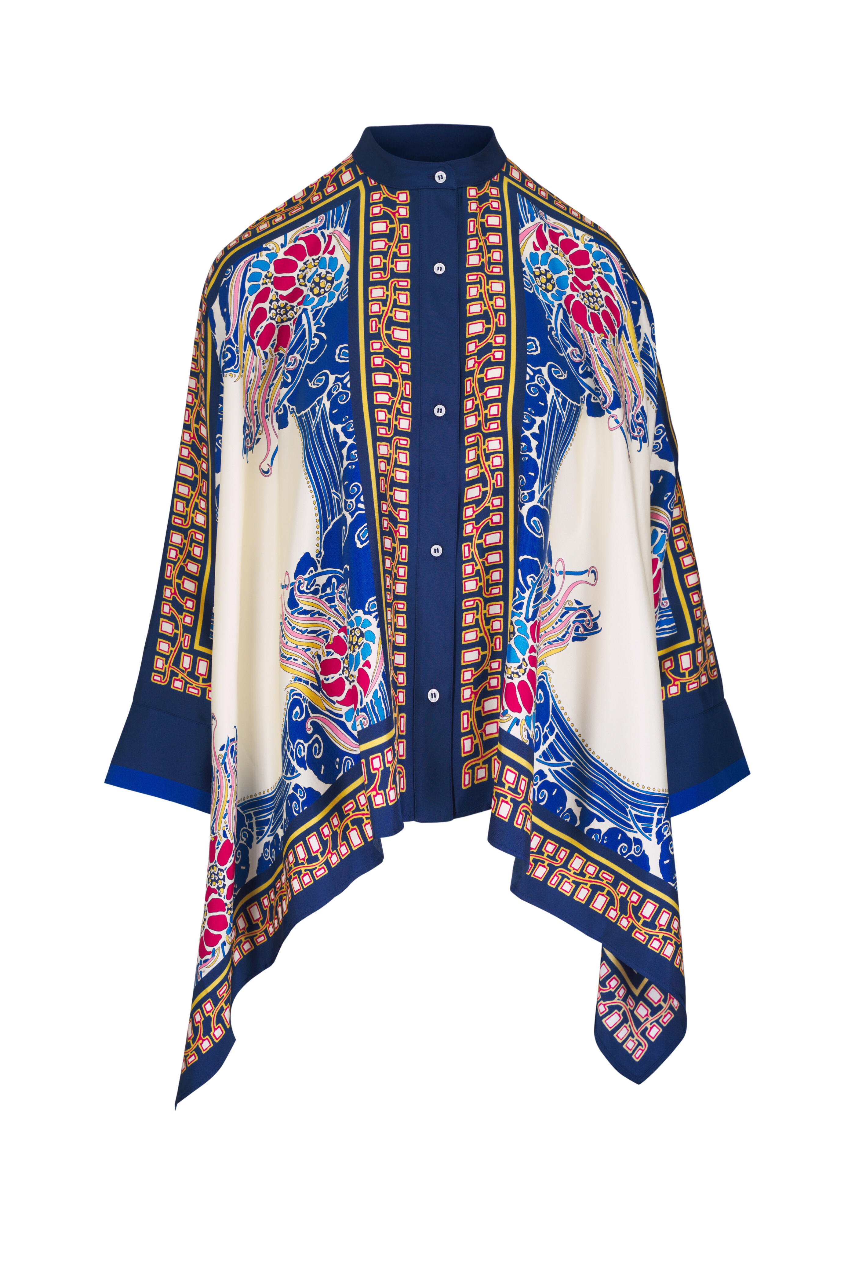 La DoubleJ - Foulard Lemuria Placée Blue Silk Twill Blouse