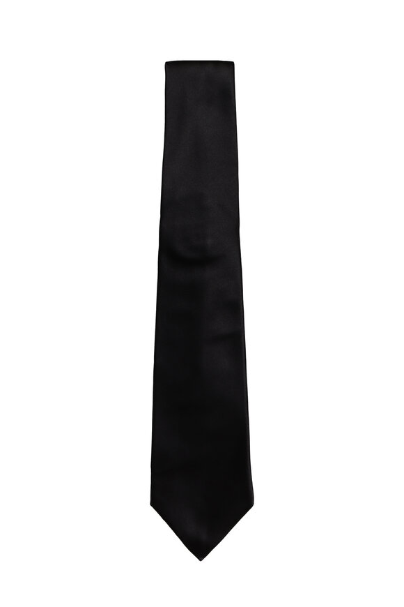 Kiton Solid Black Silk Necktie