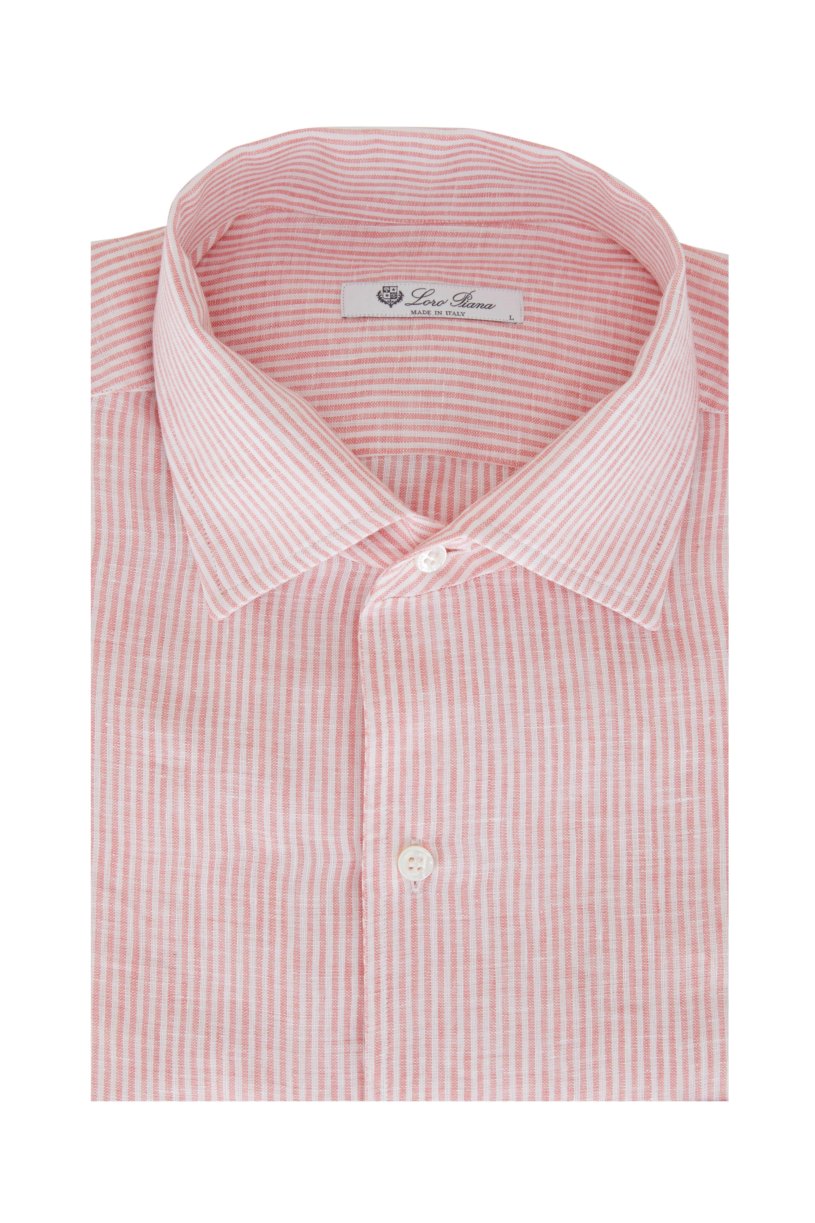 Loro Piana - Red Stripe Linen Sport Shirt | Mitchell Stores