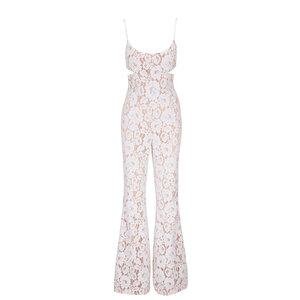 Michael Kors Collection - White Lace Floral Cut-Out Flare Jumpsuit