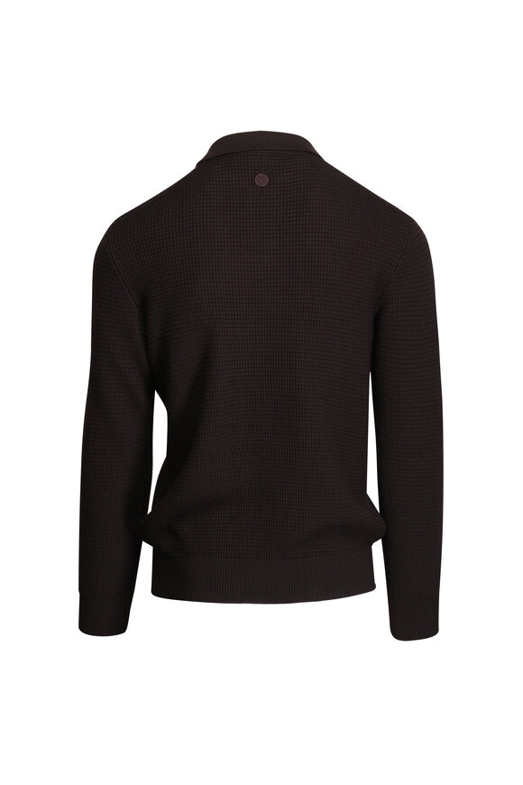 Isaia Dark Brown Waffle Knit Polo Sweater - view 3