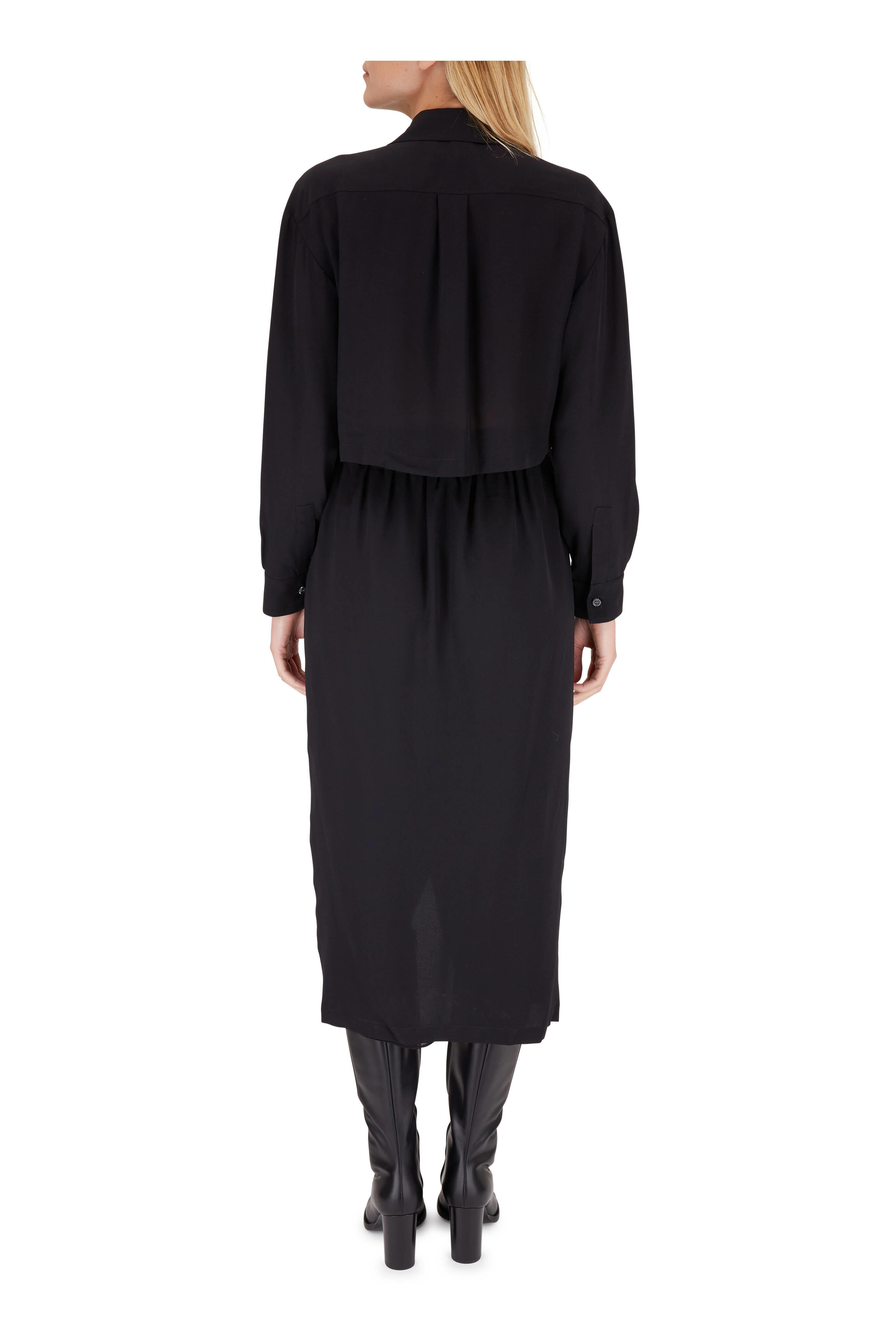 Derek Lam - Black Silk Long Sleeve Belted Shirtdress