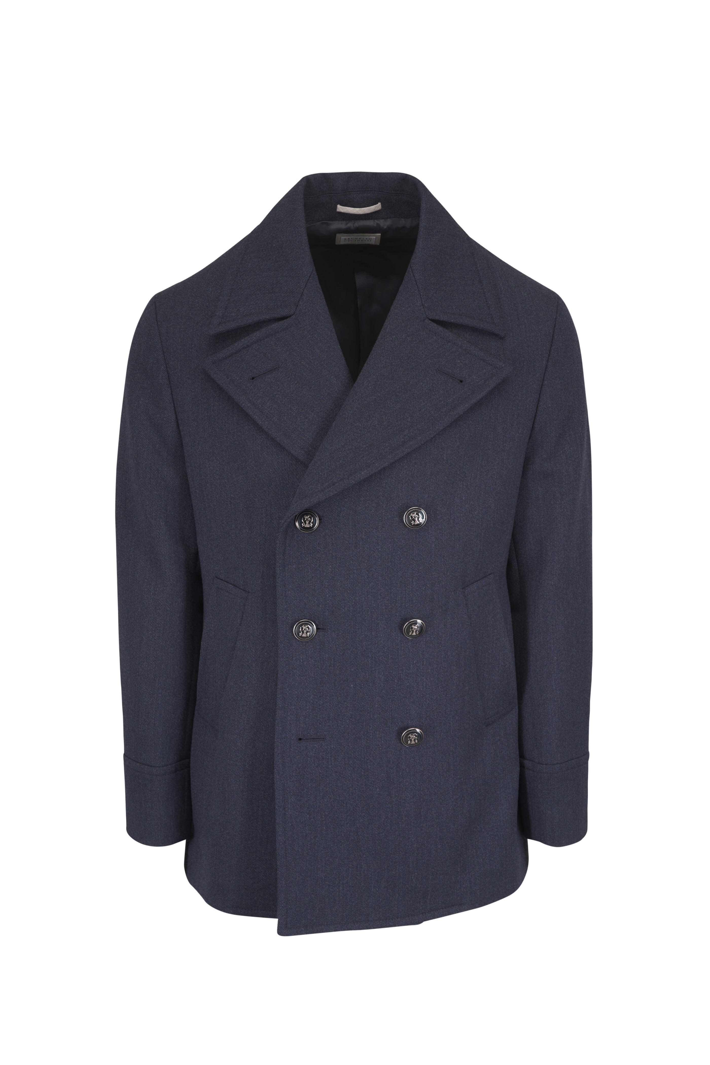 Brunello Cucinelli - Blue Wool & Cashmere Cavalry Pea Coat - view 1
