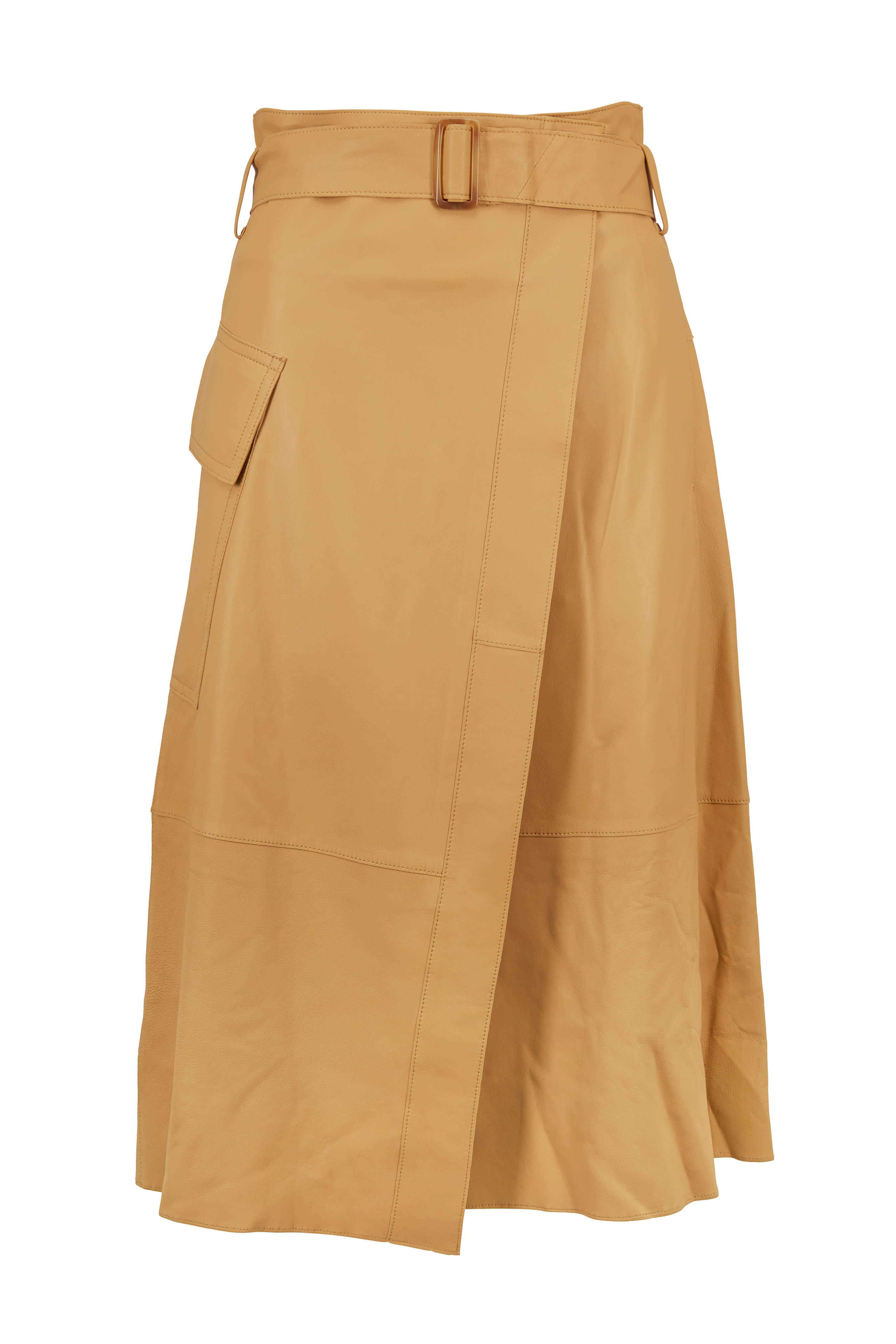 Vince - Straw Leather Belted Wrap Skirt