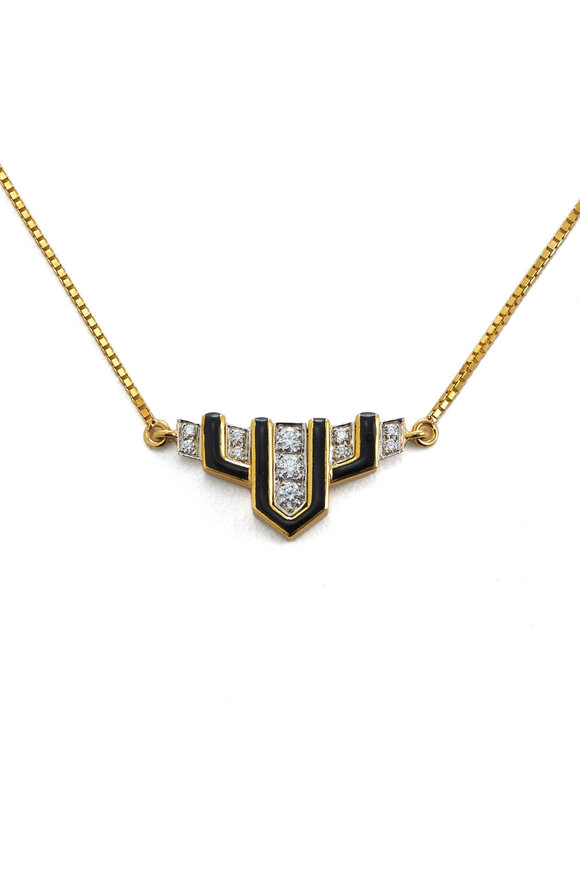 David Webb - Black Enamel Scape Necklace