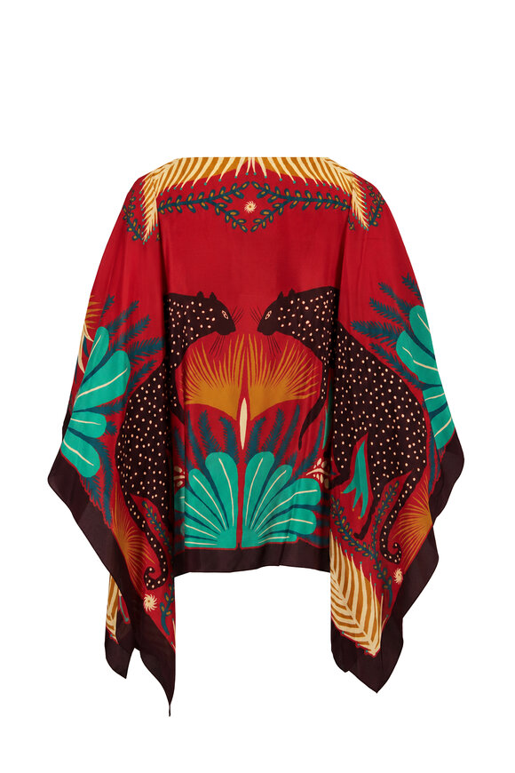 Etro Red Motif Silk Poncho Top - view 2