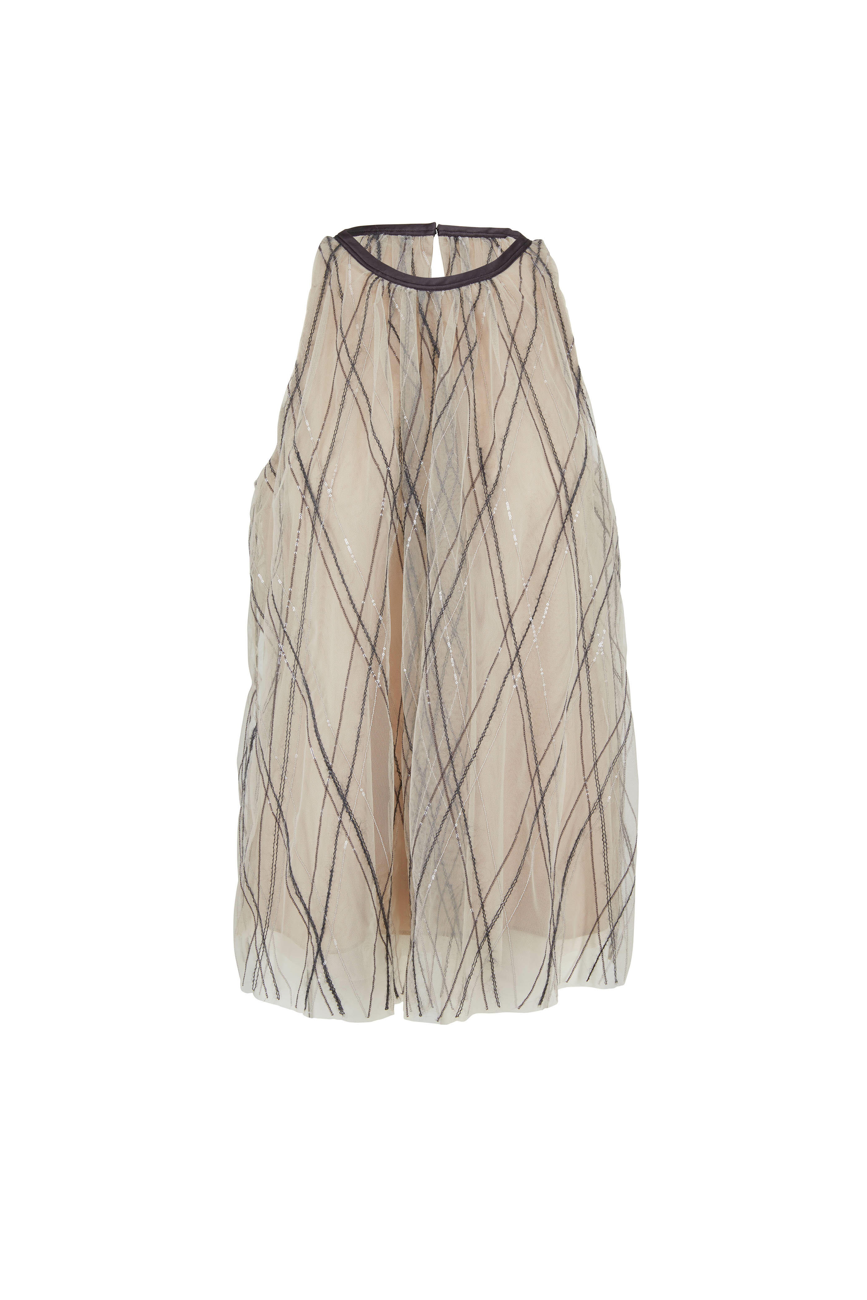 Brunello Cucinelli - Oat Diamond Embroidered Tulle Sleeveless Blouse