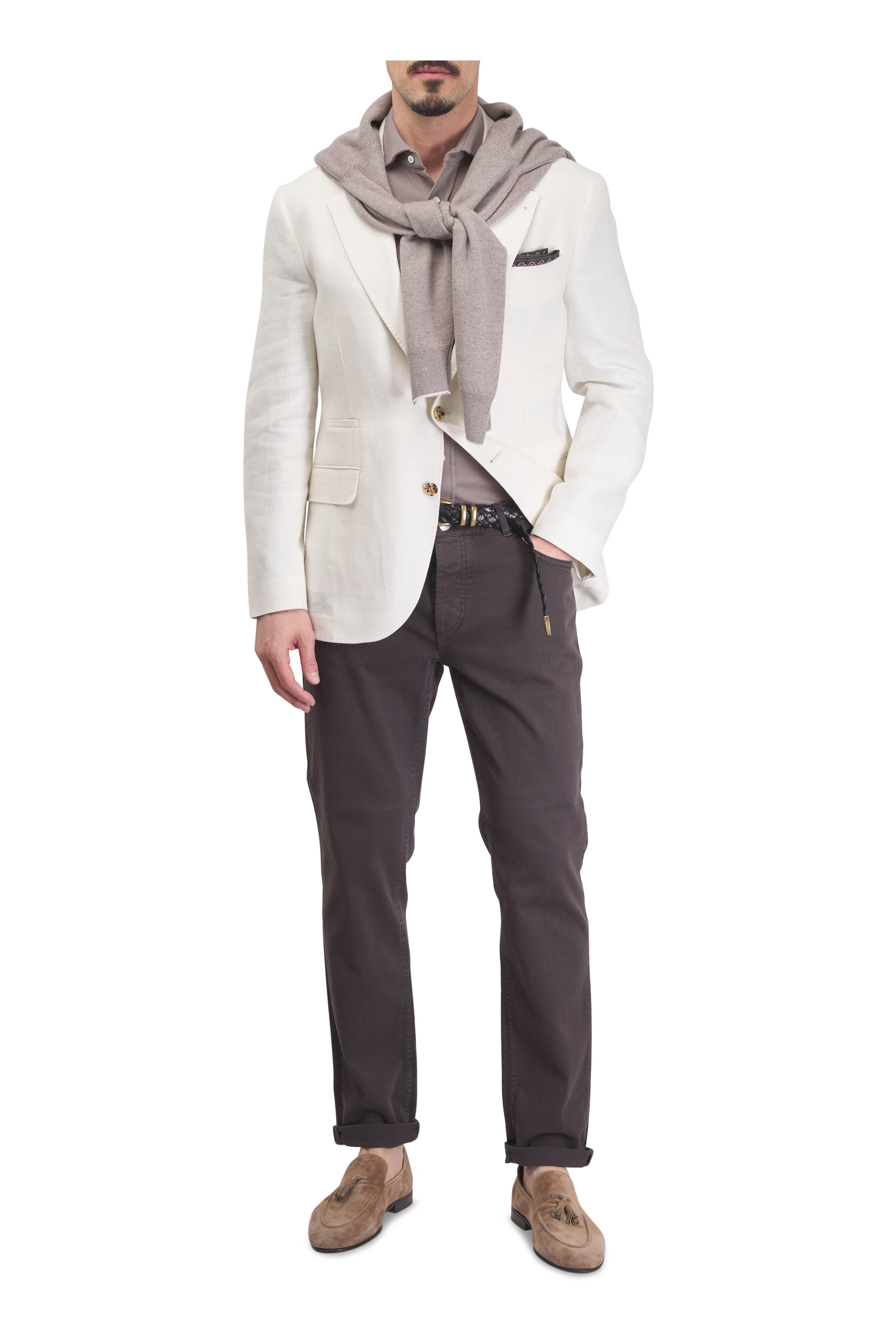 Brunello Cucinelli - Coffee Western Jersey Knit Cotton & Silk Shirt