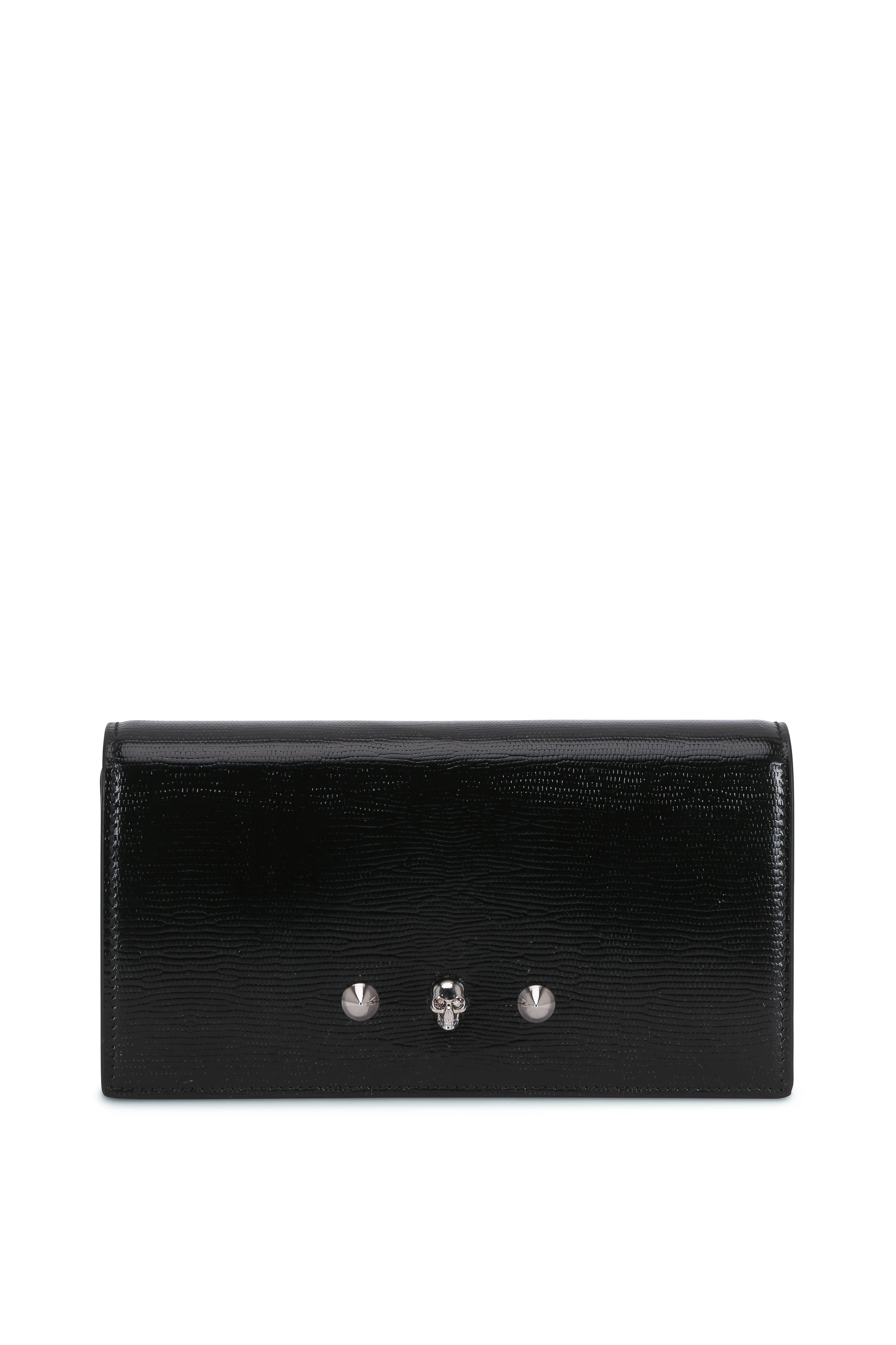 McQueen - Glossy Black Embossed Leather Continental Wallet