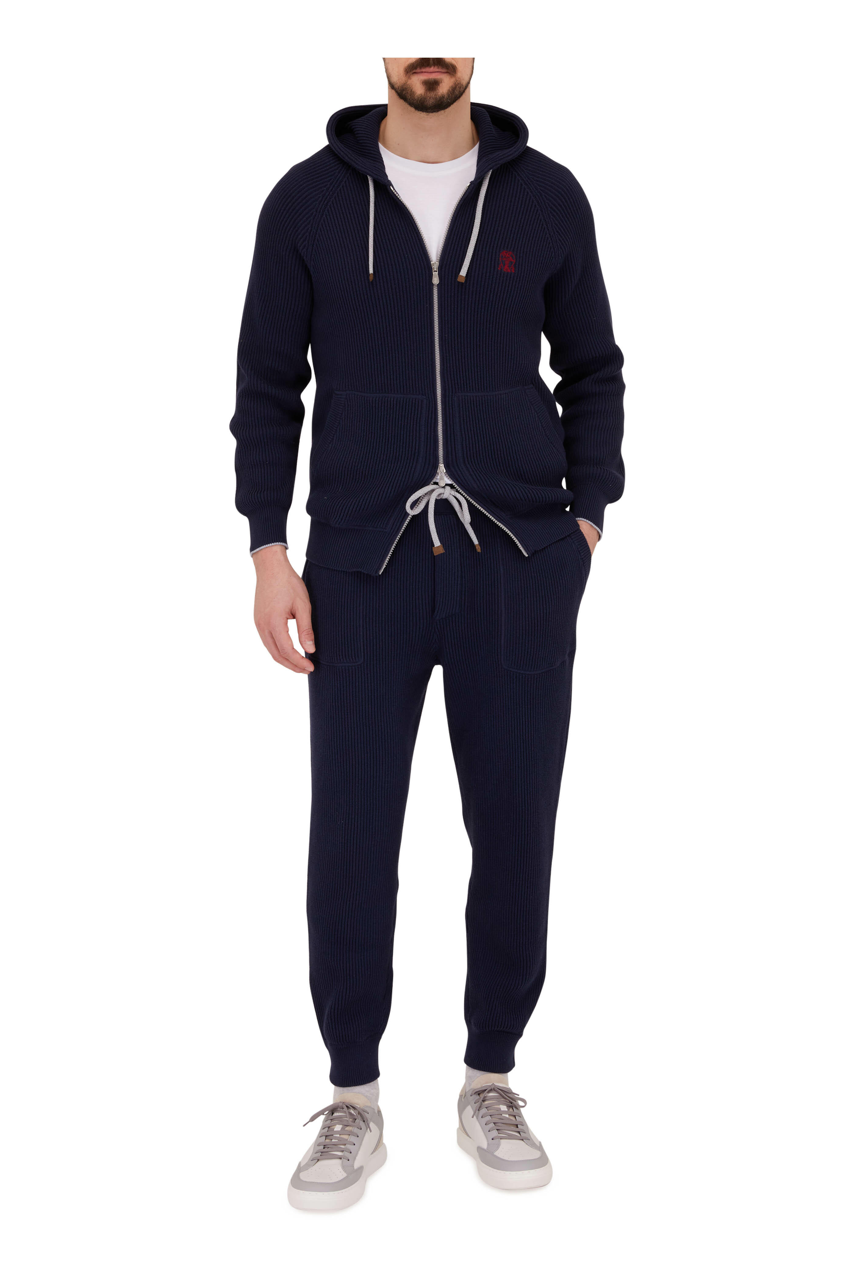 Brunello Cucinelli Navy Cotton Ribbed Sweatpant