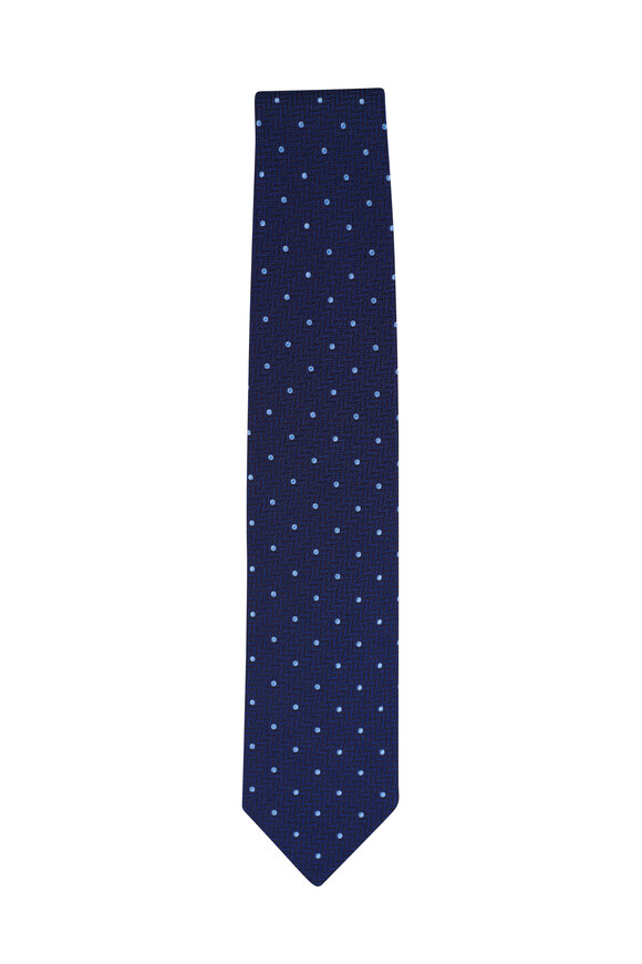 Brioni Navy Polka Dot Silk Necktie - view 1