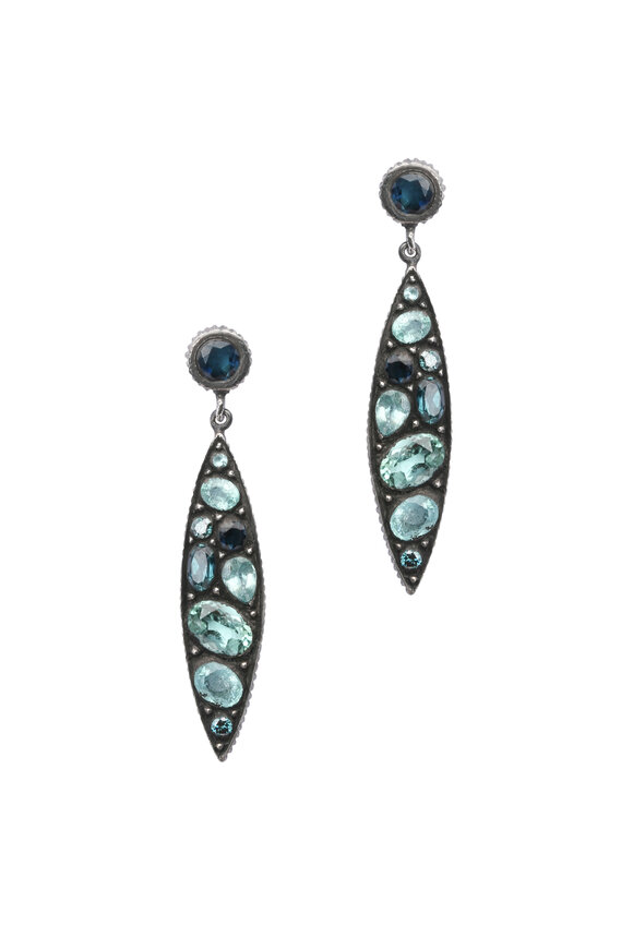 Yossi Harari - Gilver Teal Diamond & Tourmaline Drop Earrings