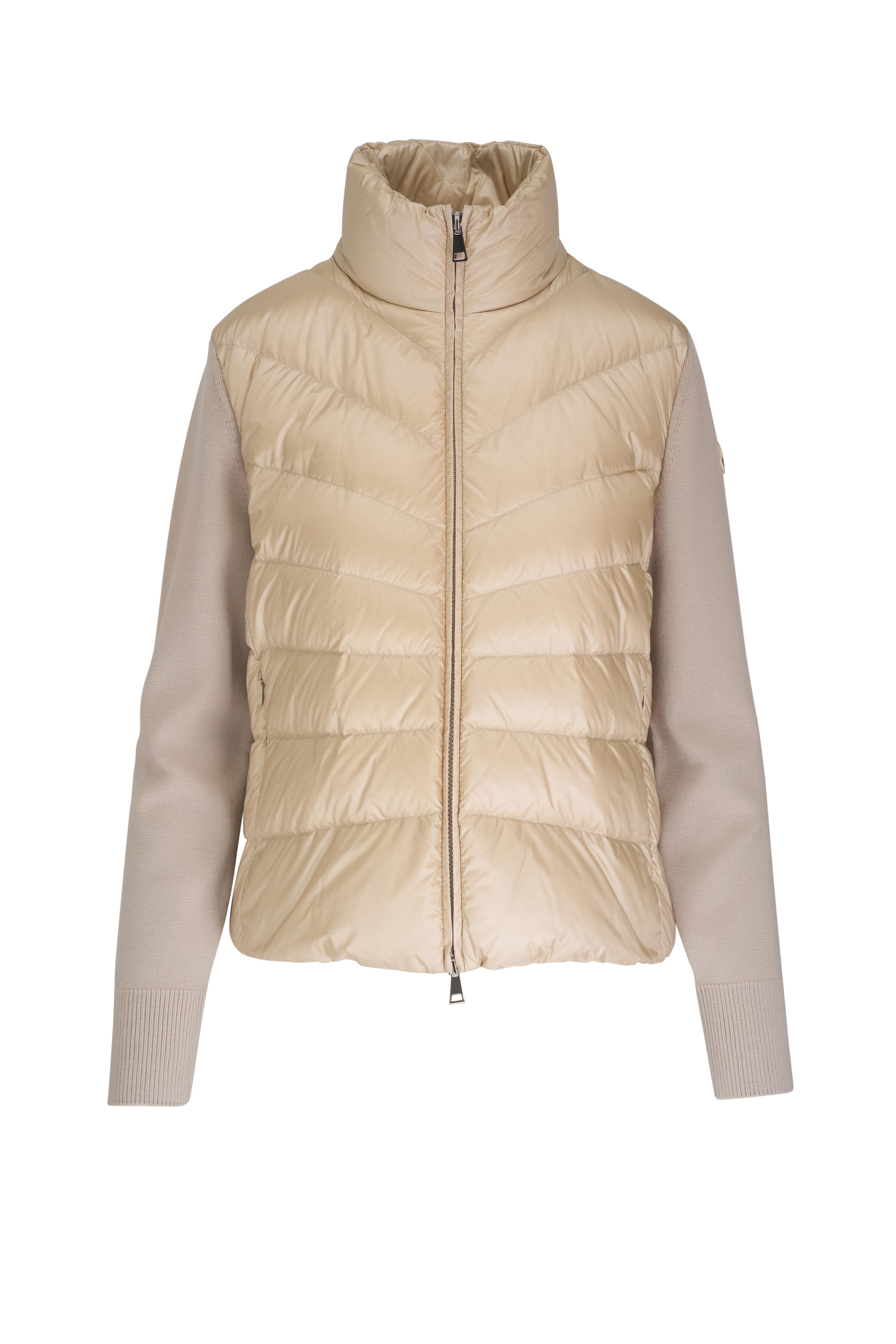 Moncler - Beige Diaganol Zip Knit Down Cardigan