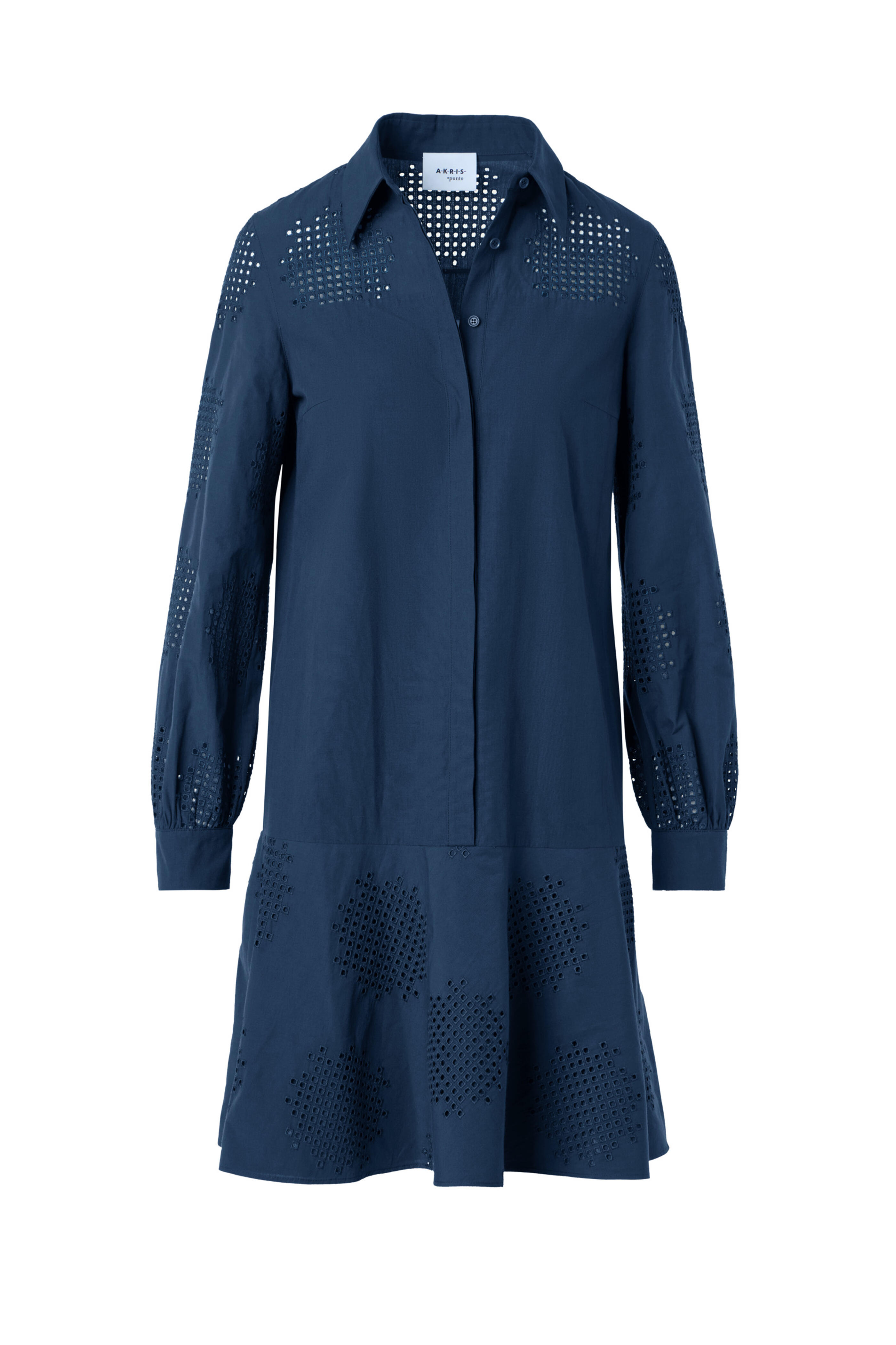 Akris Punto - Embroidered Dark Blue Eyelet Poplin Mini Dress - view 1