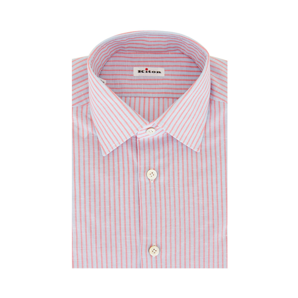 Kiton - Light Blue & Pink Stripe Dress Shirt | Mitchell Stores