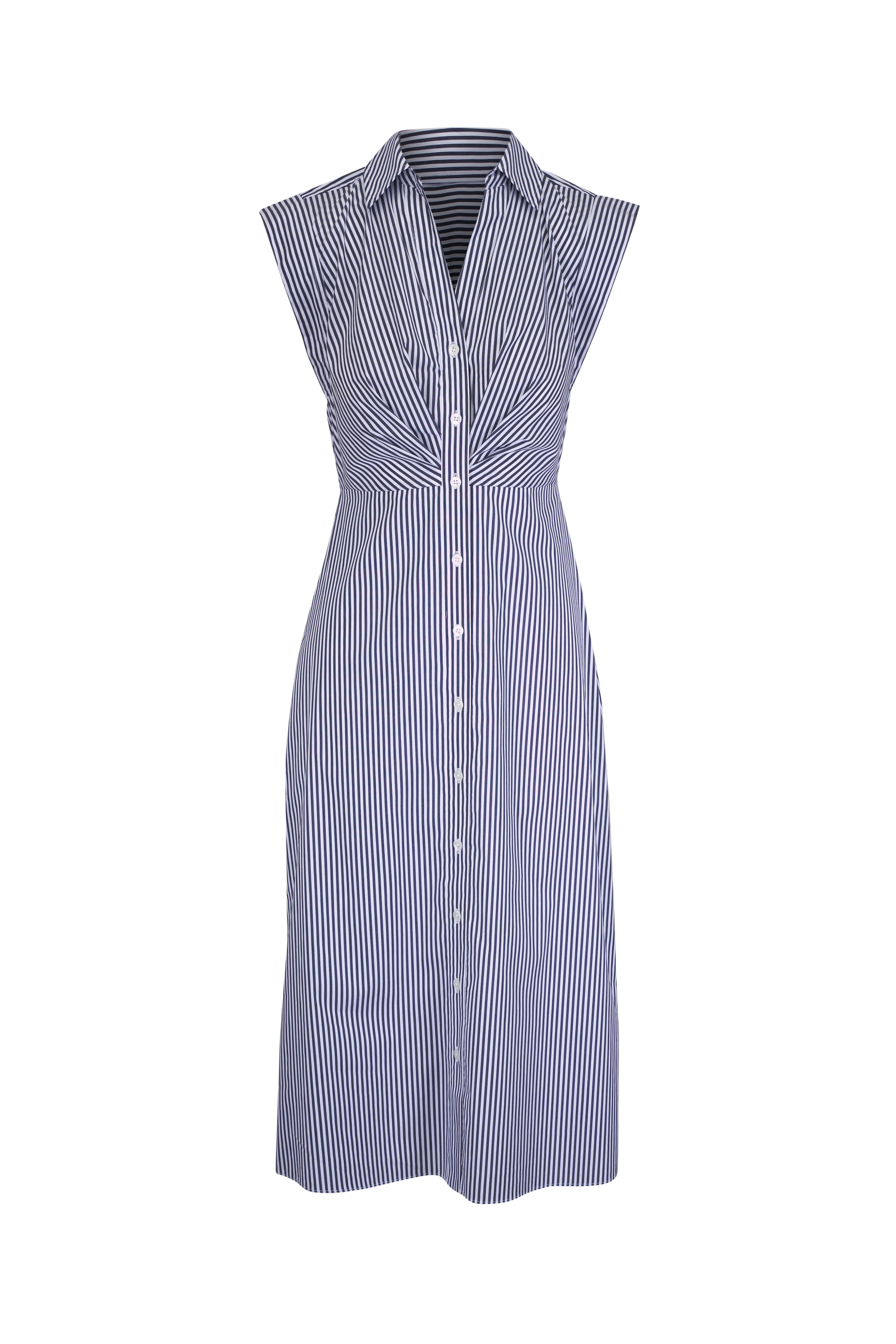 Veronica Beard - Haydon White & Navy Stripe Midi Shirtdress
