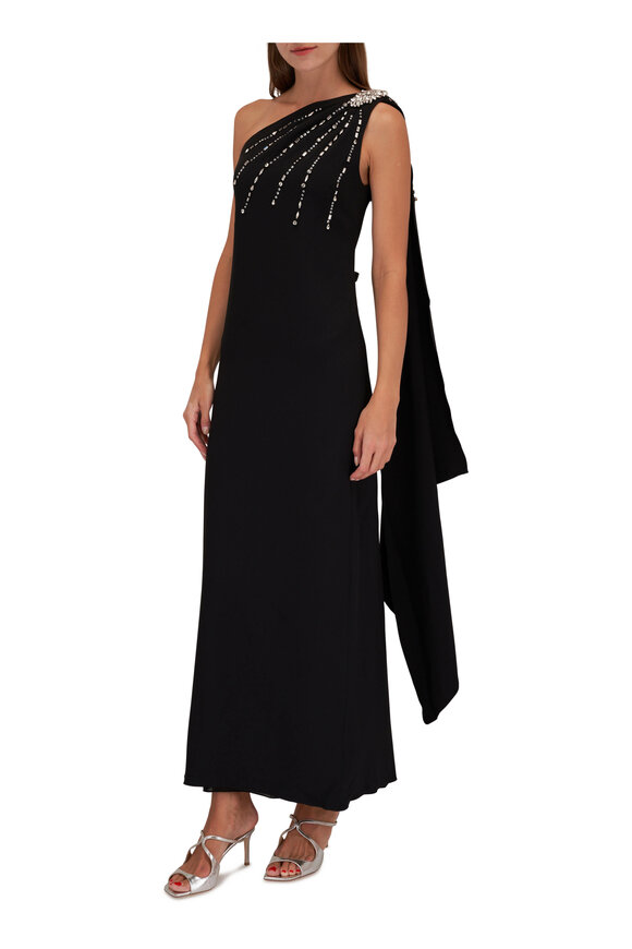 Sachin + Babi - Leslie Black Crystal Embellished Draped Gown 