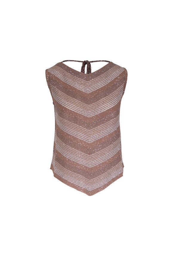 D.Exterior Mocha Paillette Tie Back Knit Top