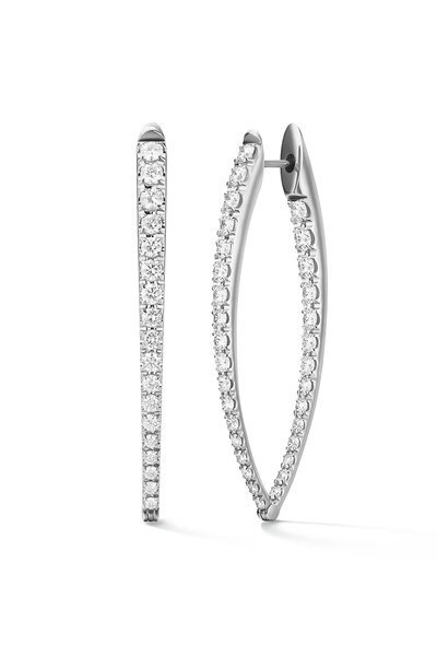 Memoire 18k White Gold Diamond V-Shape Hoop Earrings