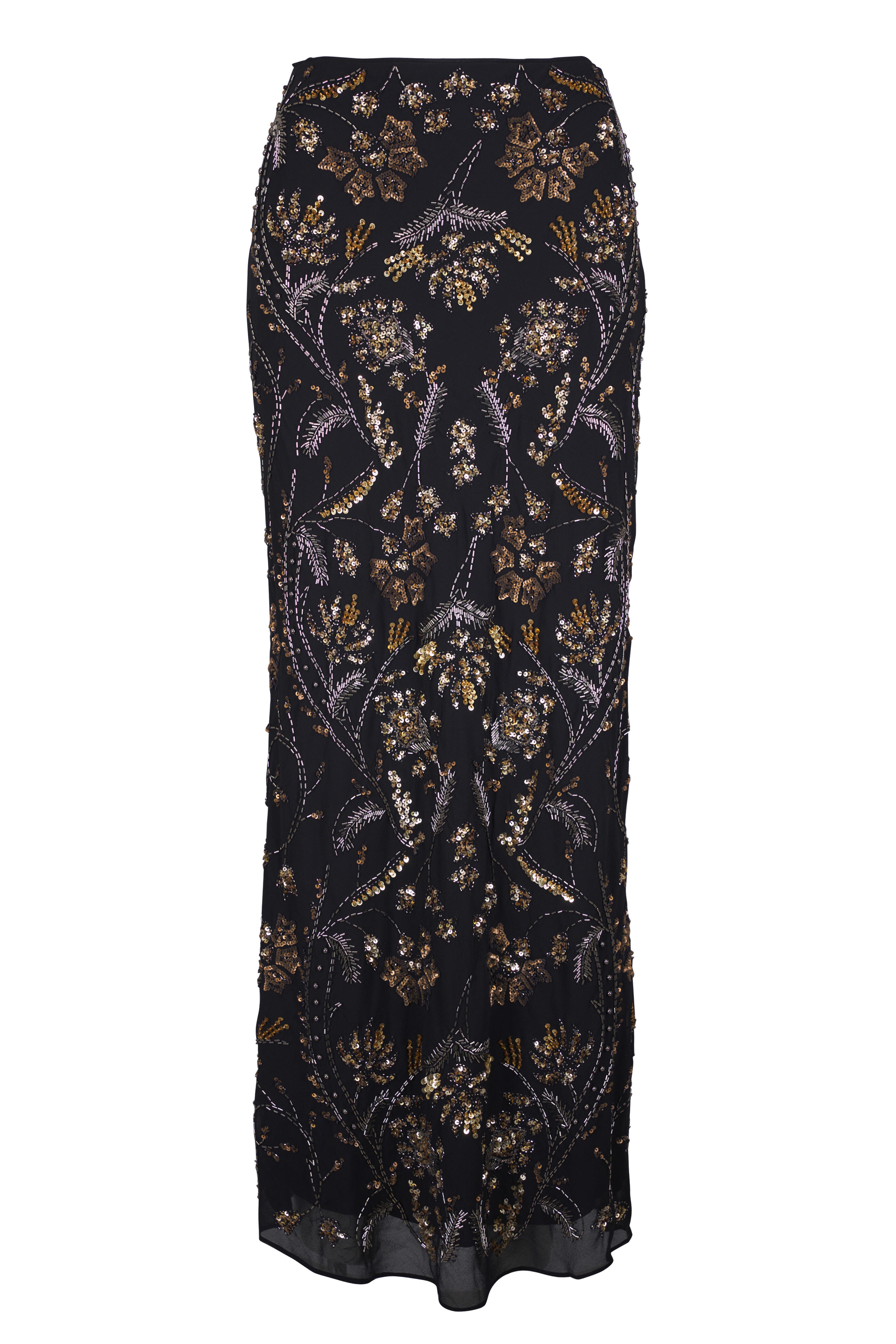 Veronica Beard - Medina Black & Gold Floral Embellished Maxi Skirt