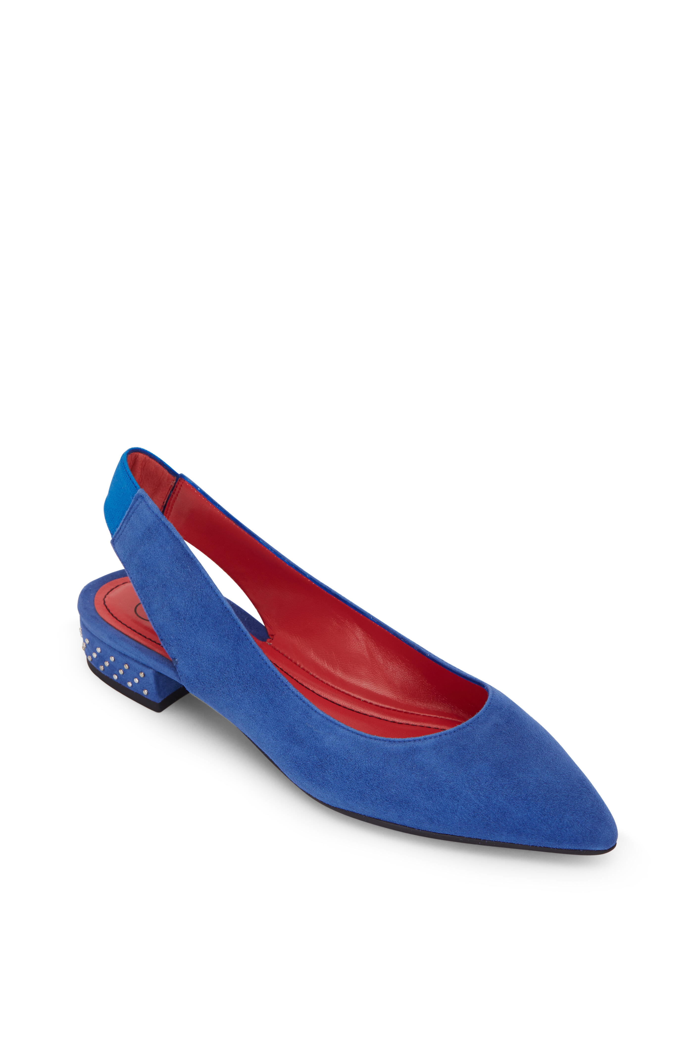 Pas de Rouge - Janet Denim Blue Suede Studded Slingback, 25mm