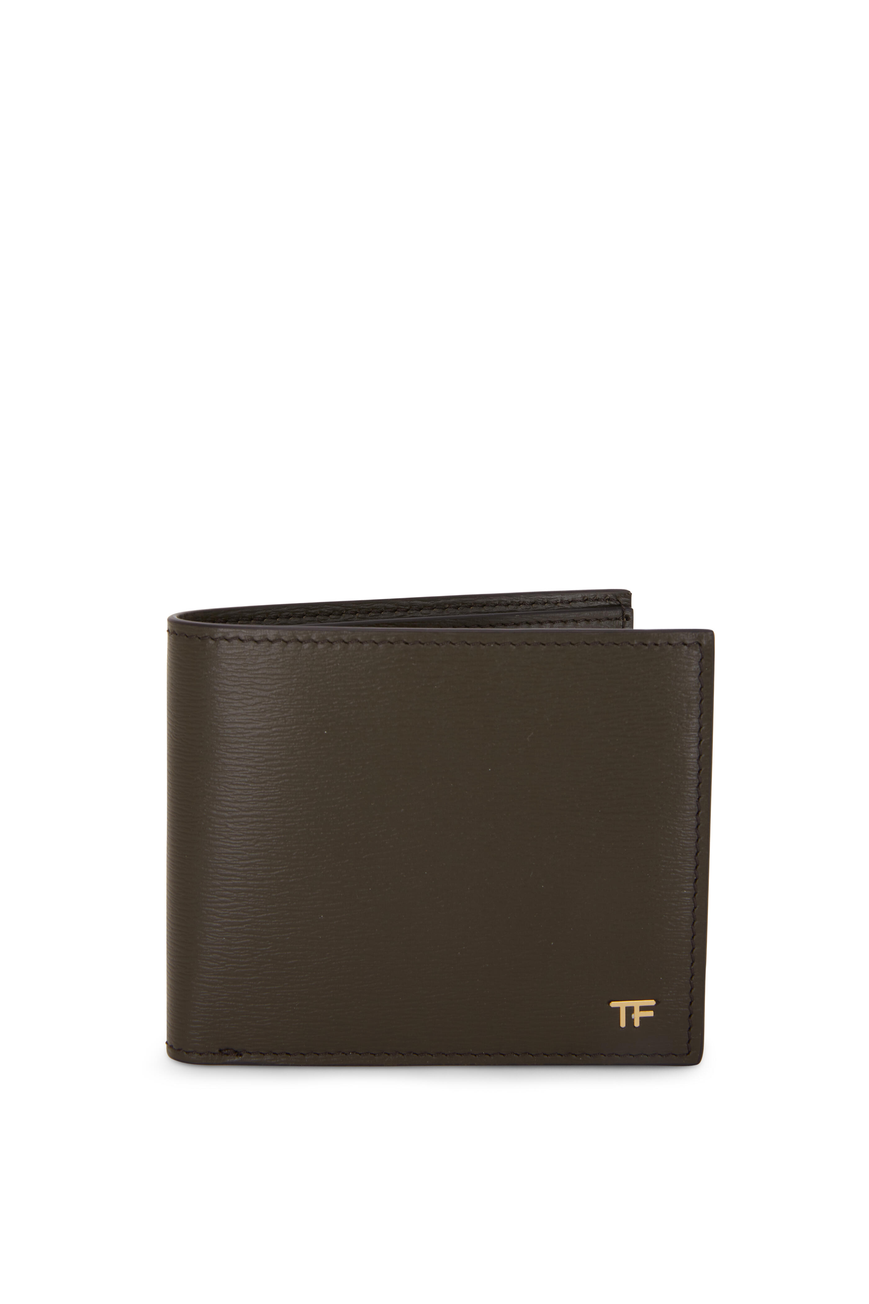 Tom Ford - T-Line Olive Green Grained Leather Bi-Fold Wallet
