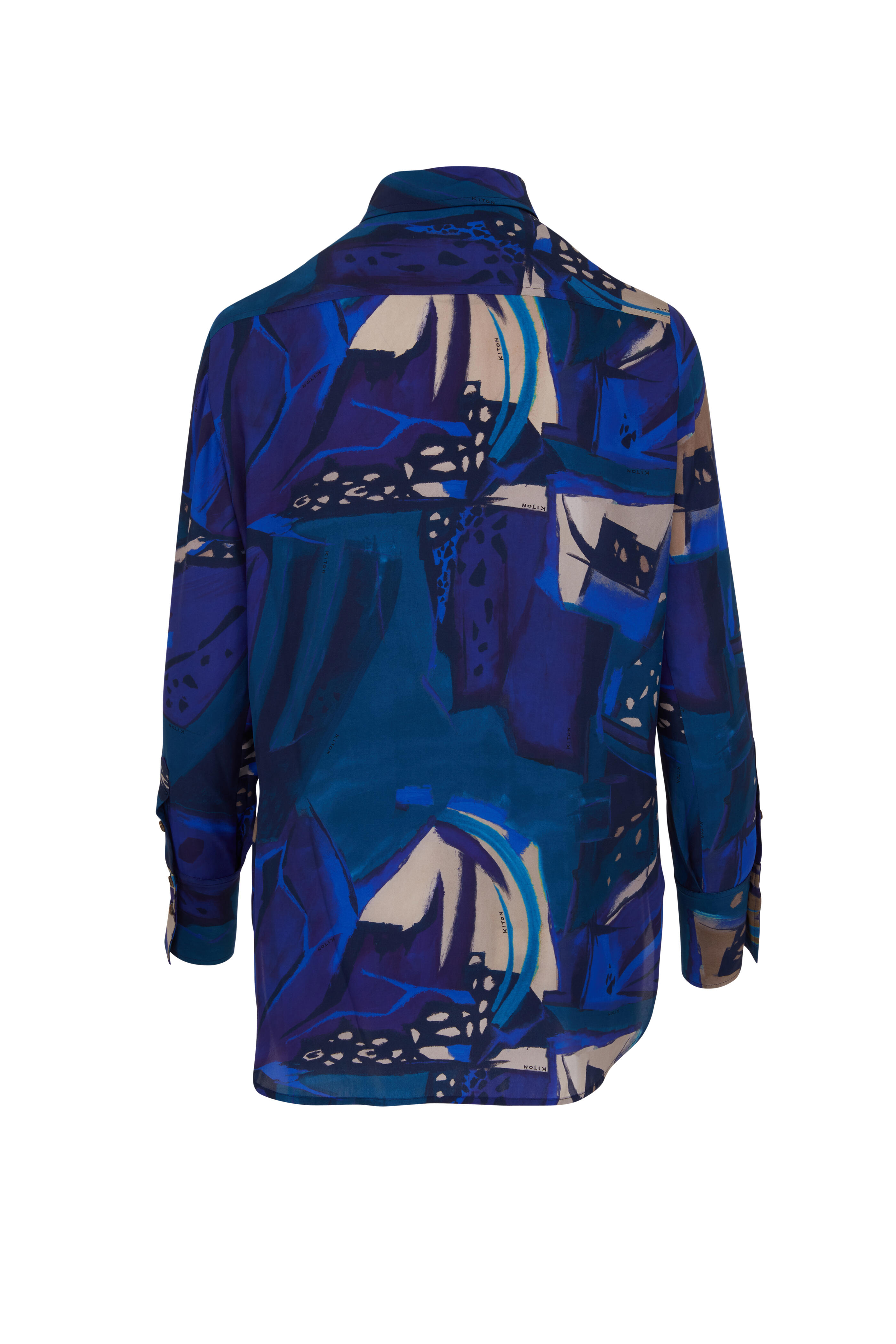 Kiton - Royal Blue Printed Long Sleeve Blouse