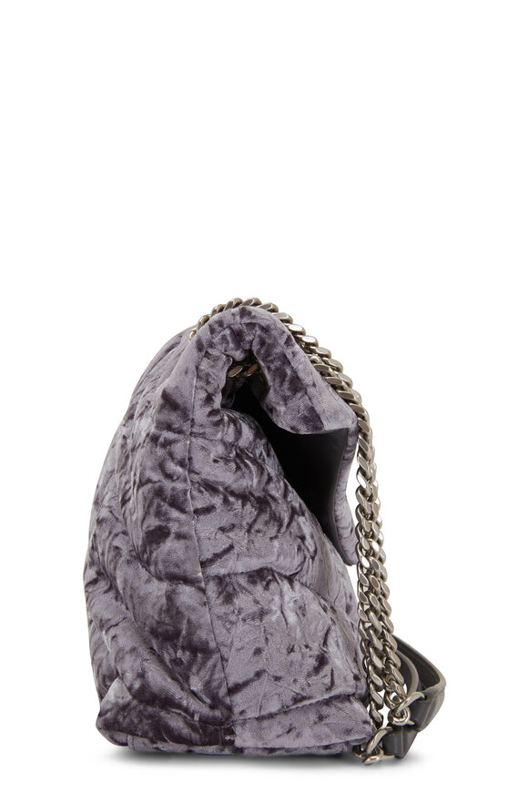 Saint Laurent - Small Puffer Iron Gray Velvet & Leather Chain Bag