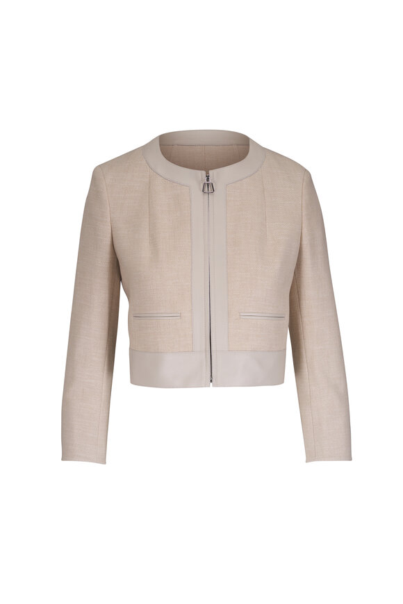 Akris - Arno Greige Cotton & Linen Boxy Jacket | Mitchell Stores