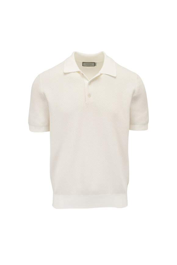 Canali White Textured Cotton Classic Polo