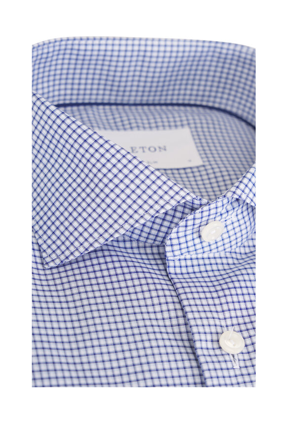 Eton Blue Check Twill Cotton Dress Shirt - view 2