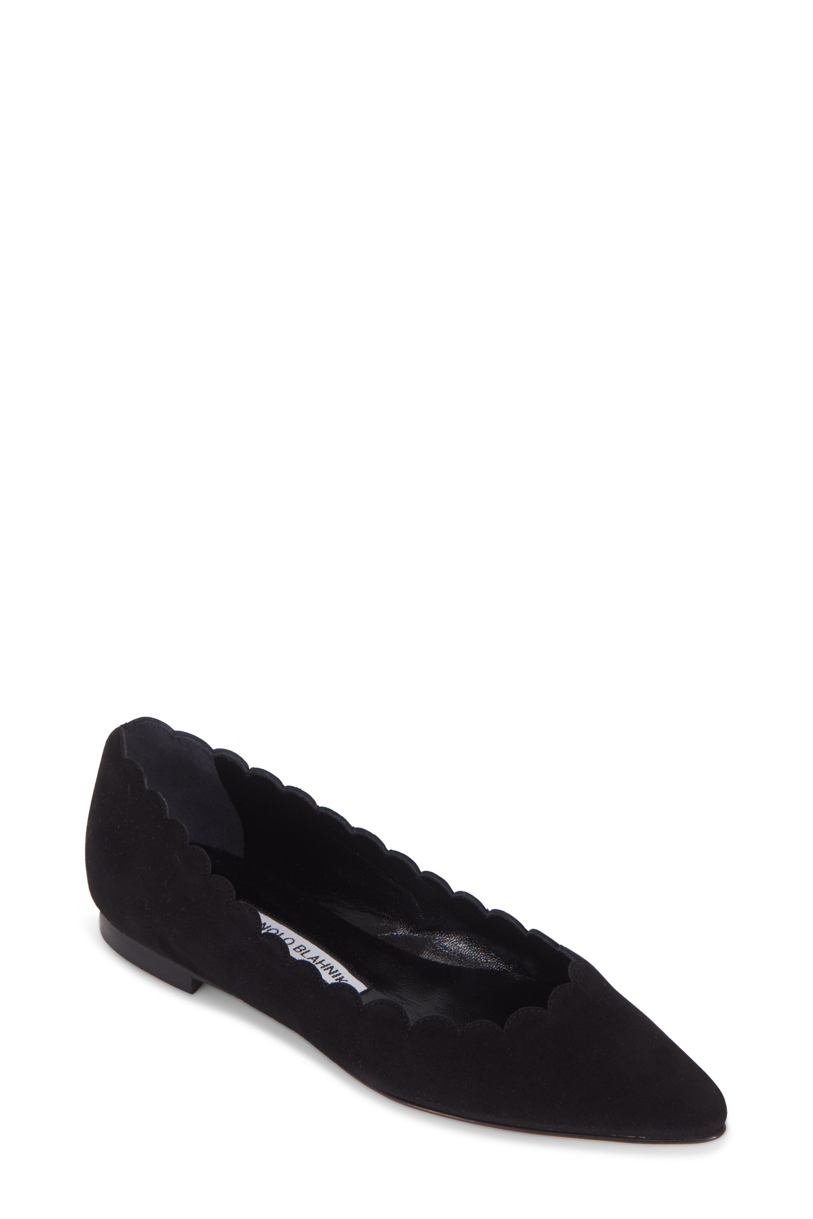 Manolo Blahnik - Srila Black Suede Scallop Flat