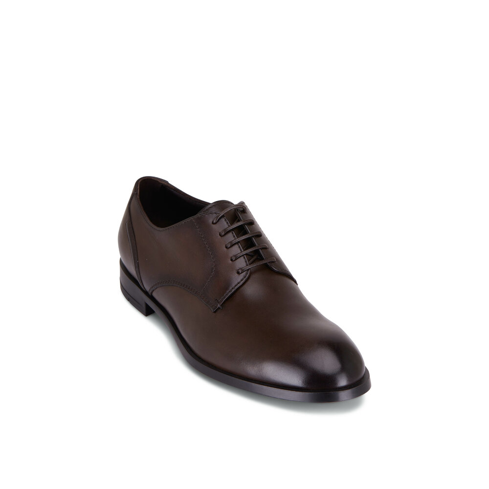 Zegna Sienna Flex Medium Brown Leather Derby Shoe