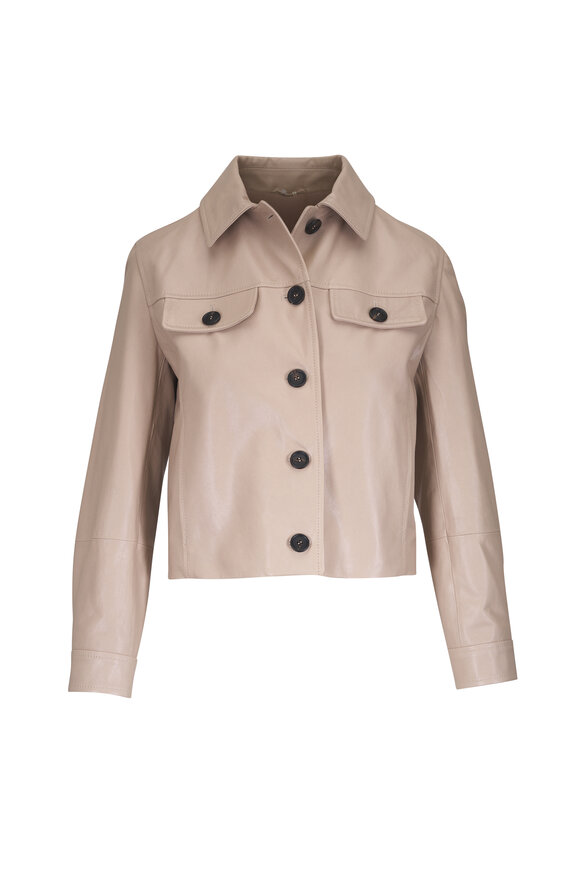 Brunello Cucinelli Blush Shiny Leather Biker Jacket