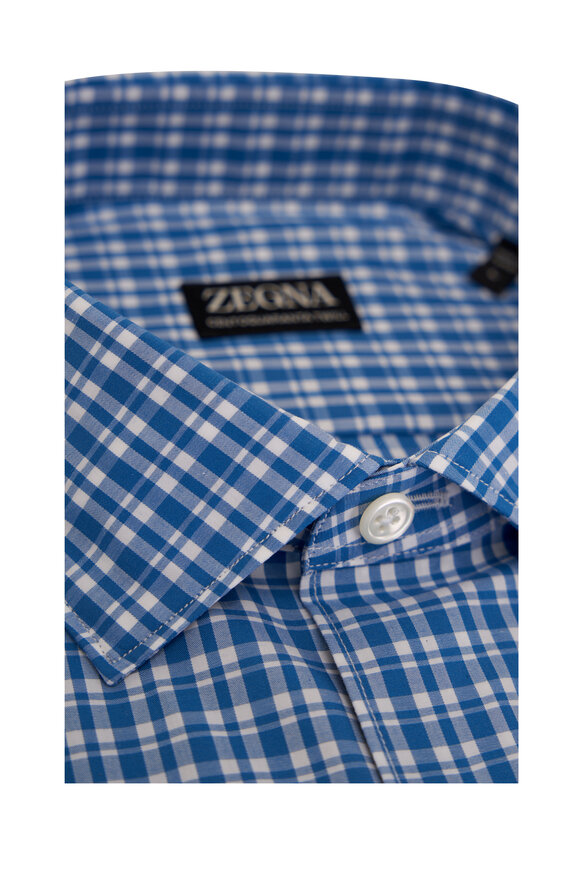 Zegna - Ocean Blue Gingham Cotton Sport Shirt