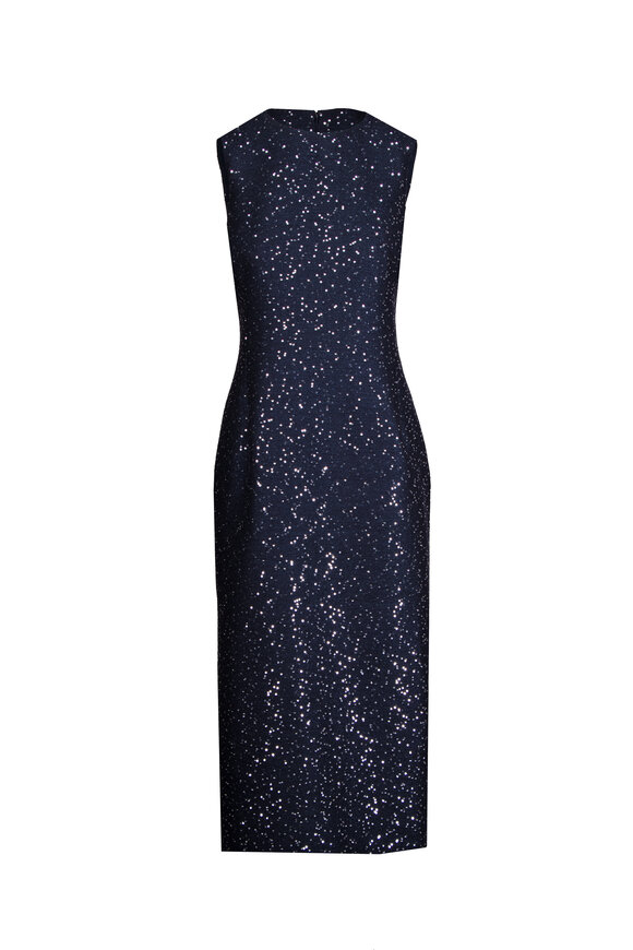 Oscar de la Renta Sequin Tweed Navy Blue Cocktail Dress - view 1