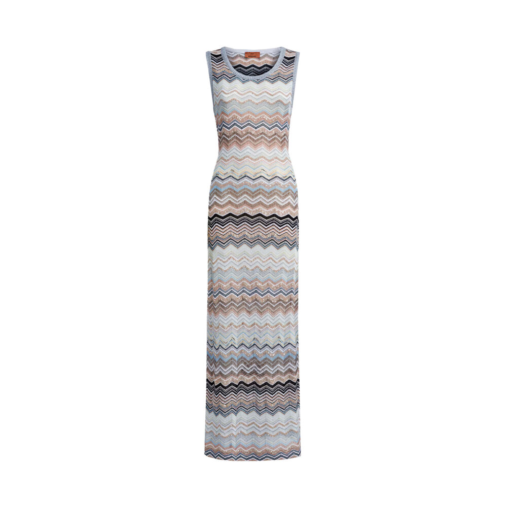 Missoni - Light Blue and Beige Chevron Sleeveless Long Dress