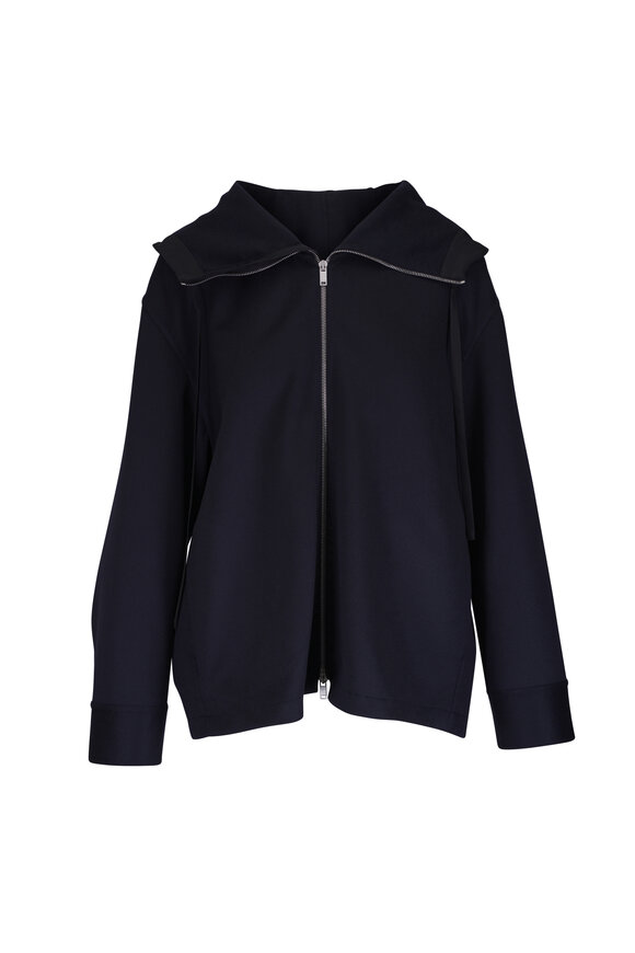 Jil Sander Navy Cashmere Double Faced Hooded Coat