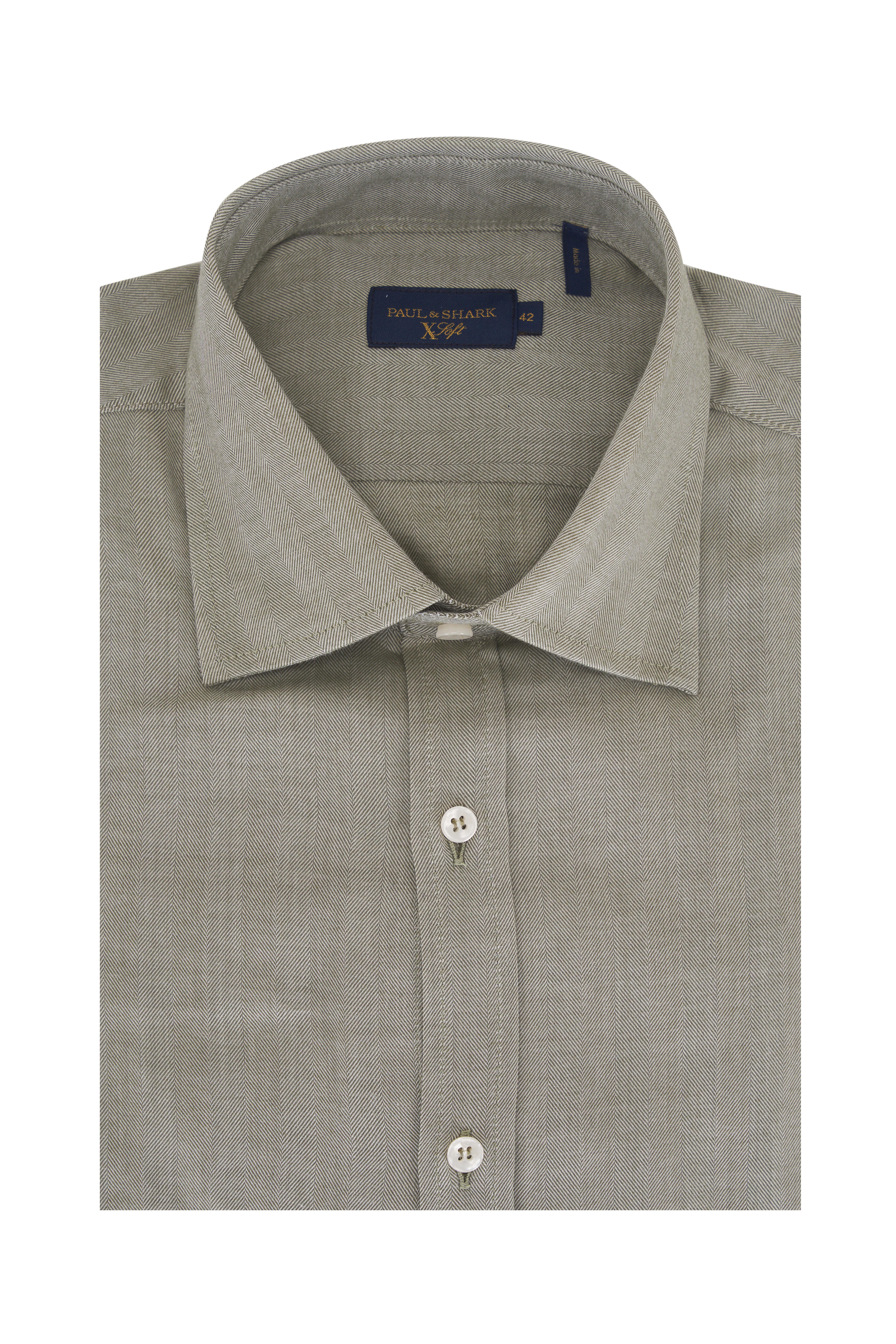 Paul & Shark - X-Soft Green Herringbone Sport Shirt