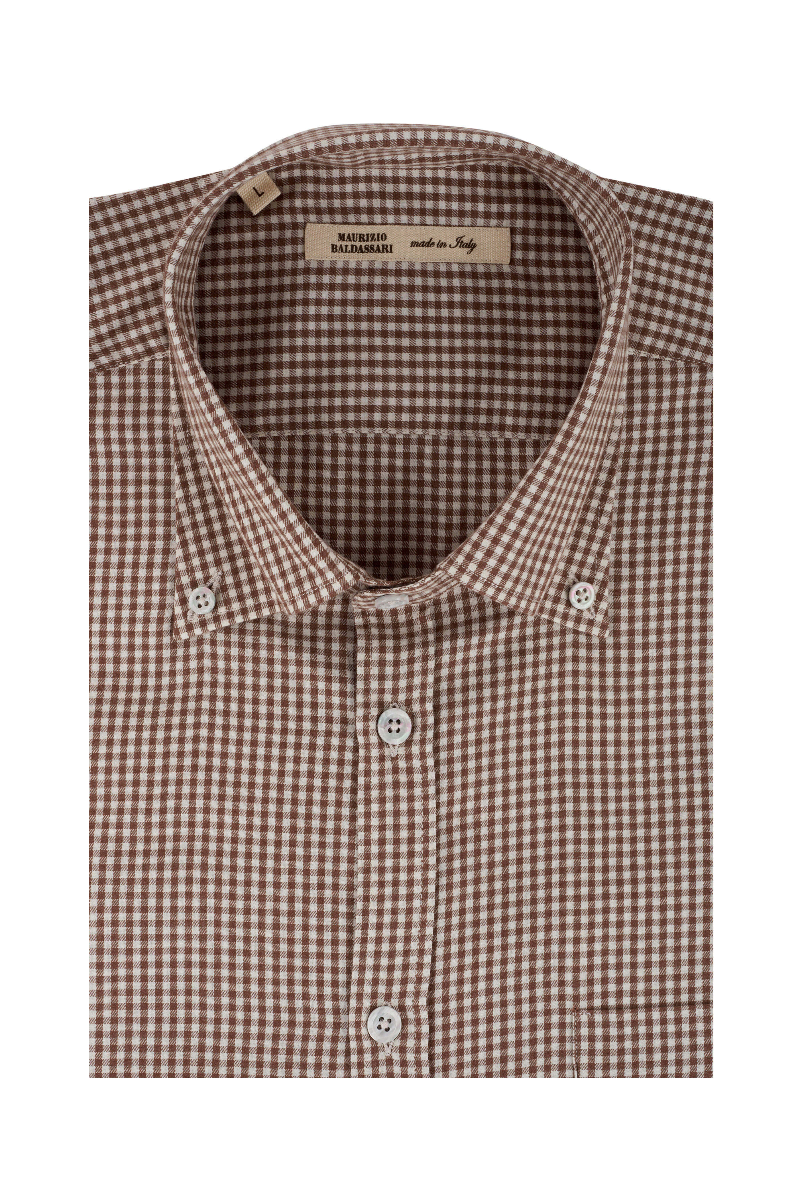 Maurizio Baldassari - Brera Brown Micro Check Cotton Sport Shirt