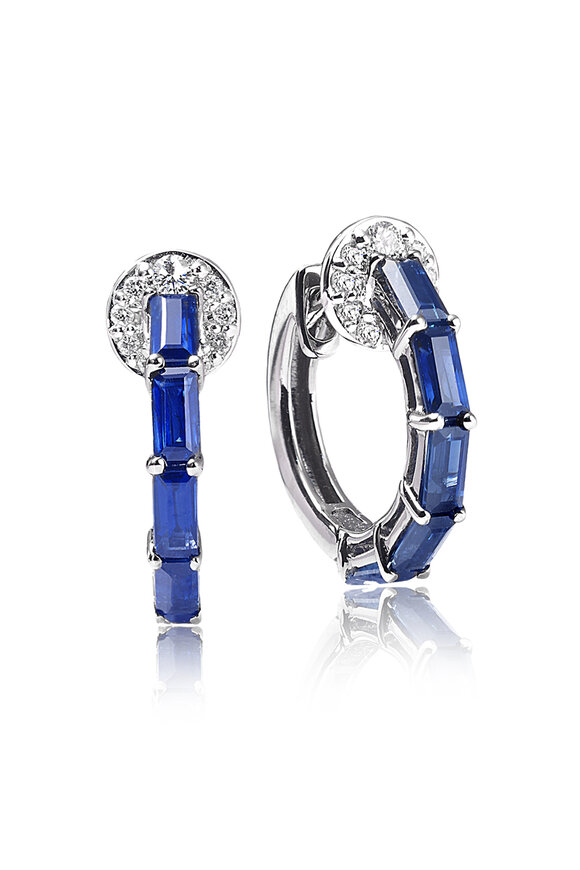 Nam Cho Baguette Blue Sapphire & Diamond Hoop Earrings