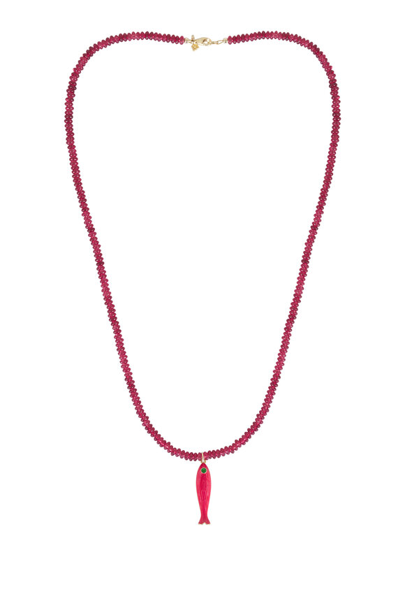 Cristina V. Raspberry Garnet Fish Pendant Necklace - view 1