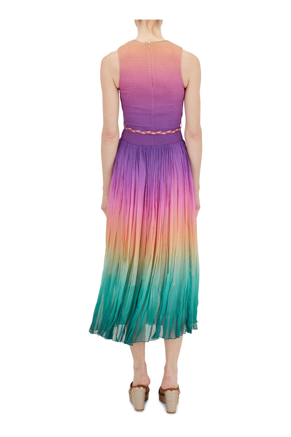 Zimmermann - Cira Shirred Green & Purple Ombre Midi Dress 