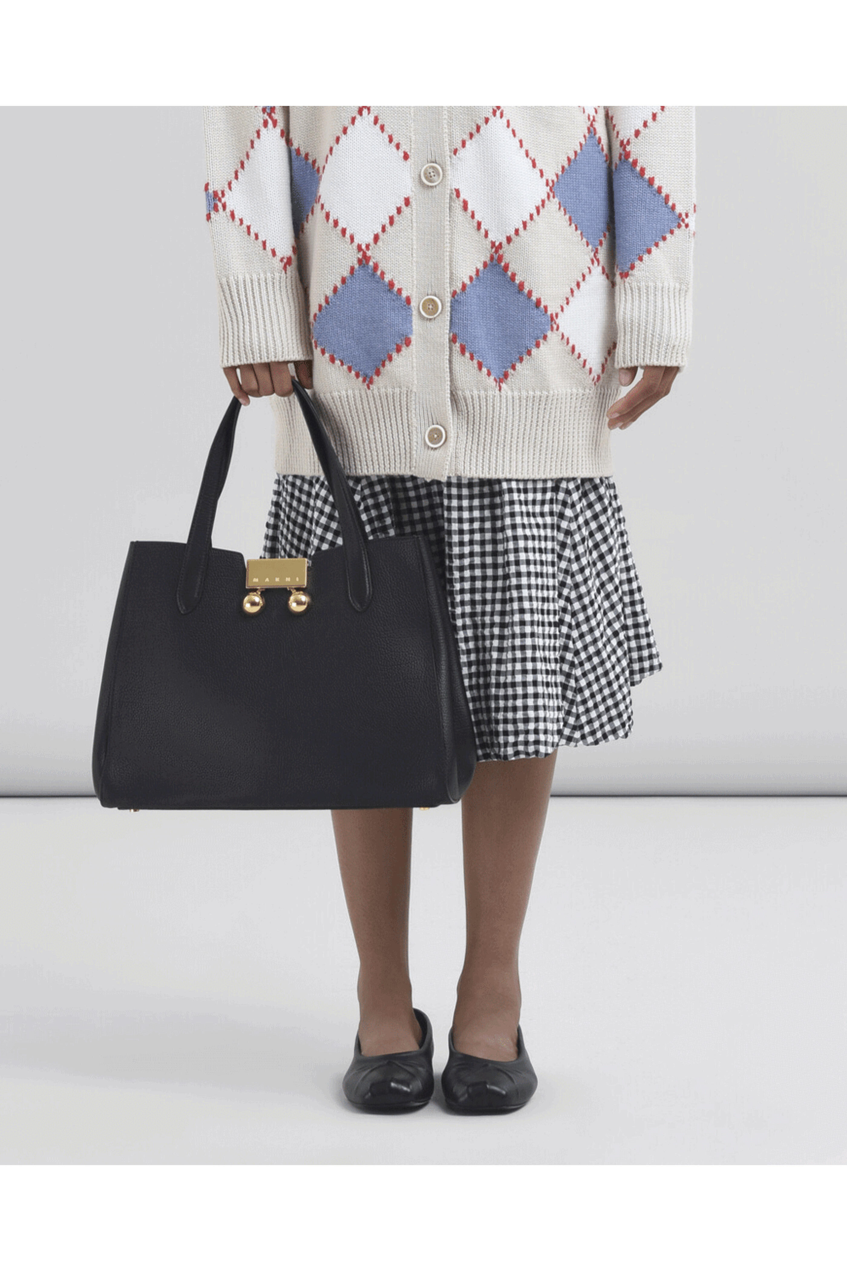 【関税＆送料込み】Marni Trunkaroo Tote Bag In Hammered Cal Black leather Trunkaroo Tote handBag | Marni