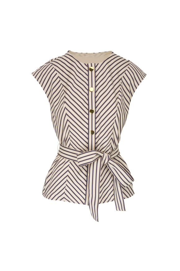 Carolina Herrera - Blue & Ecru Striped Twill Top