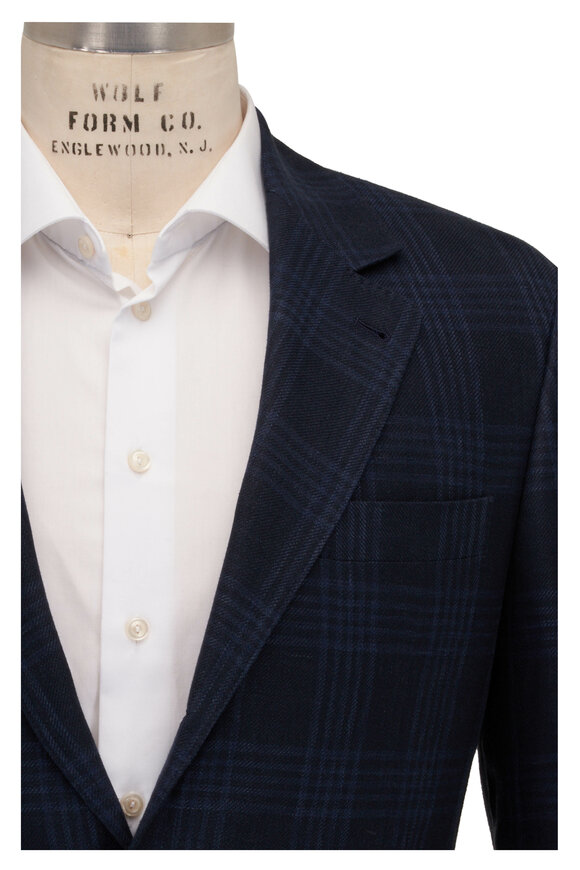 Brunello Cucinelli - Navy Tonal Plaid Linen, Wool & Silk Suit 