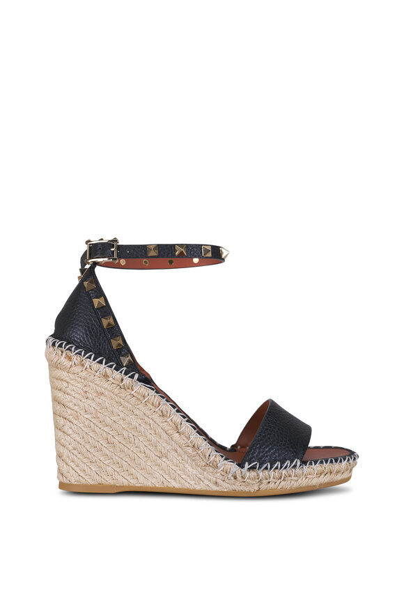 Valentino Garavani - Black Rockstud Espadrille Wedge, 105mm