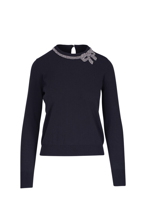 Valentino - Black Stretch Viscose Pagine Embroidered Cuff Top